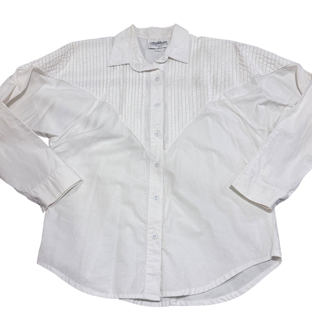 Vintage San Angelo Collection White Cotton Western Pleated Tuxedo Shirt Large